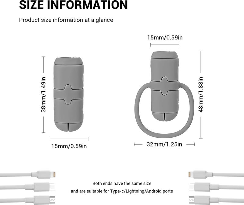 YIMATEECO Charger Cable Protectors, 6Pcs 2 in 1 Double-End Silicone Charger Cable Saver Compatible with Android iPhone Cables with USB-C Type-C, Storage Anti-Break Cord Protective Cover (3 Sets) - Image 2